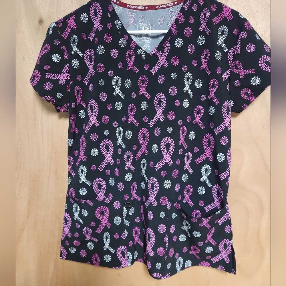 Cancer awareness scrub top, size S
